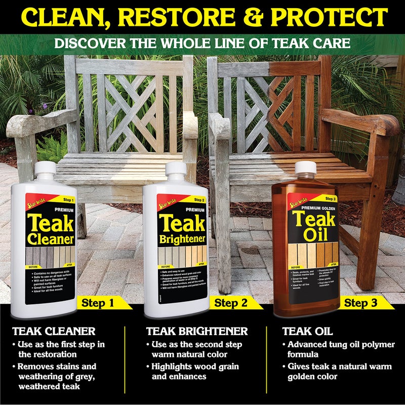 STAR BRITE Premium Teak Cleaner - Restore, Renew & Refresh Old Weathered Gray Teak Furniture & Other Fine Woods - Step 1-1 GAL (081400N) - Image 4